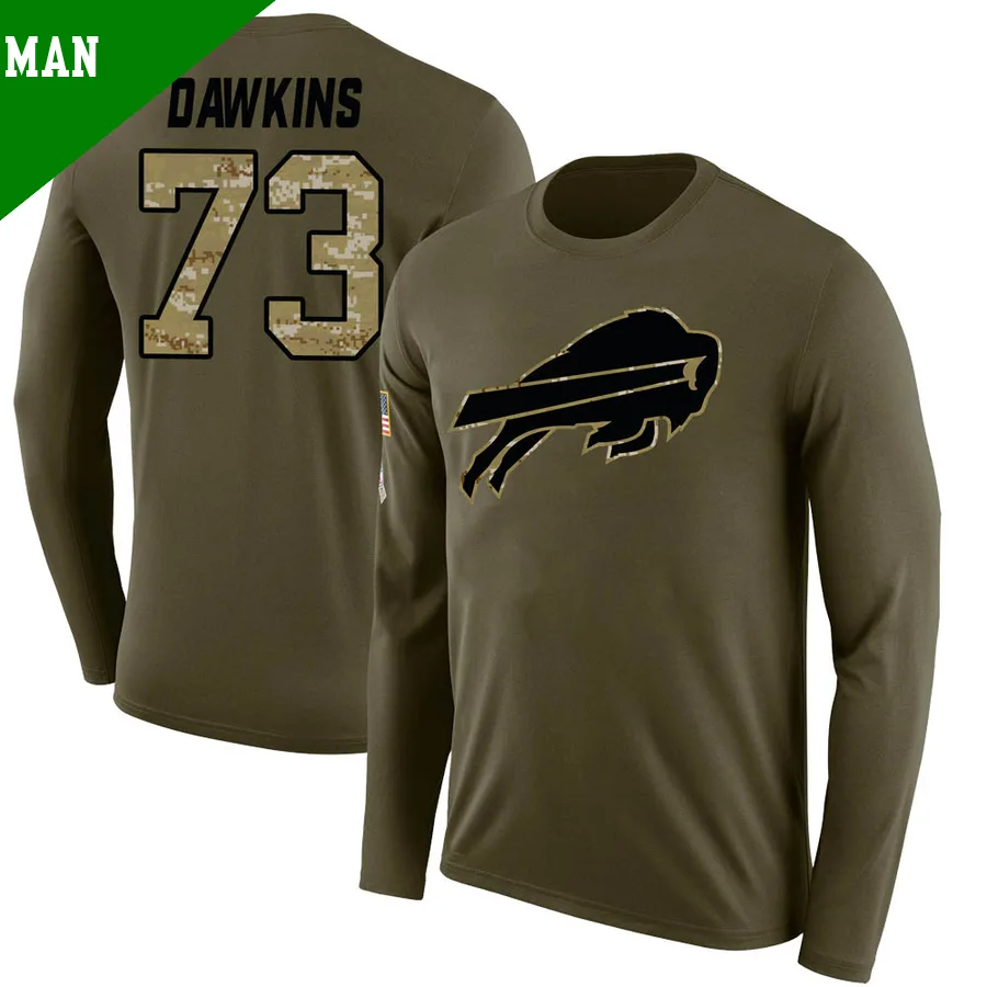 Men's ＃73 Dion Dawkins Buffalo Bills Olive Legend Salute to Service Sideline Long Sleeve T-Shirt