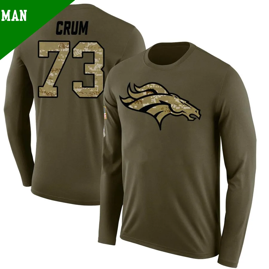 Men's ＃73 Frank Crum Denver Broncos Olive Legend Salute to Service Sideline Long Sleeve T-Shirt