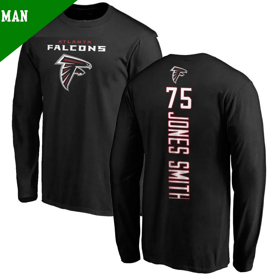 Men's ＃75 Jaryd Jones-Smith Atlanta Falcons Black Backer Long Sleeve T-Shirt