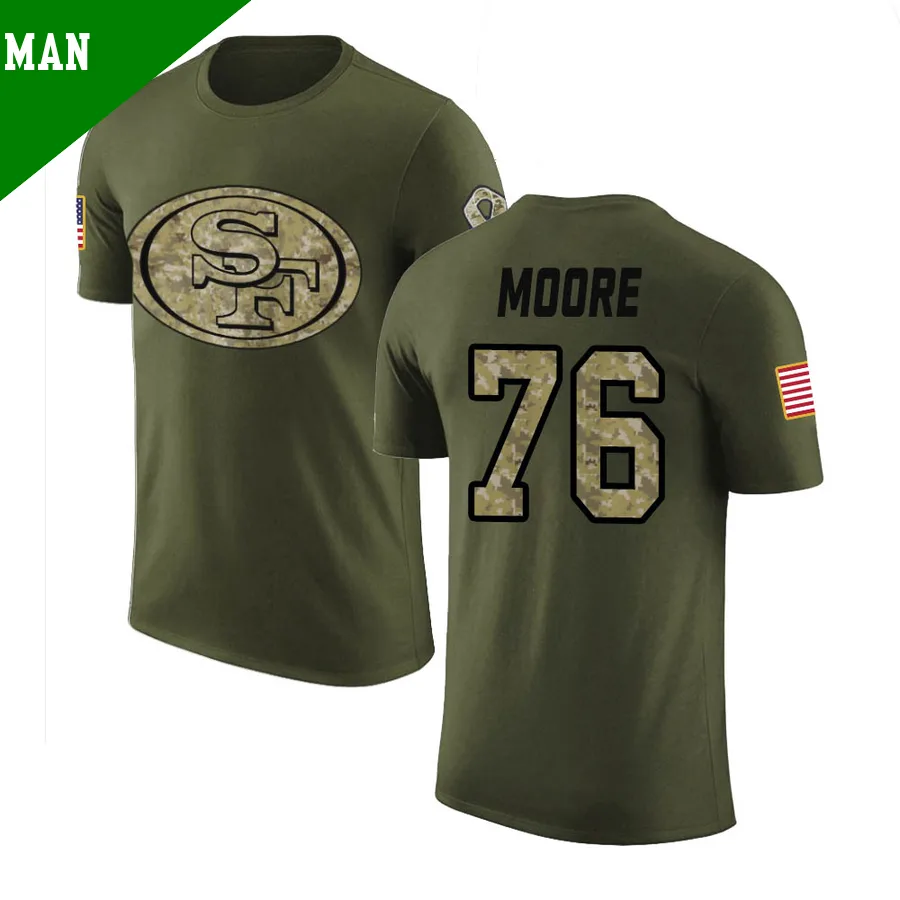 Men's ＃76 Jaylon Moore San Francisco 49ers Olive Legend Salute to Service T-Shirt