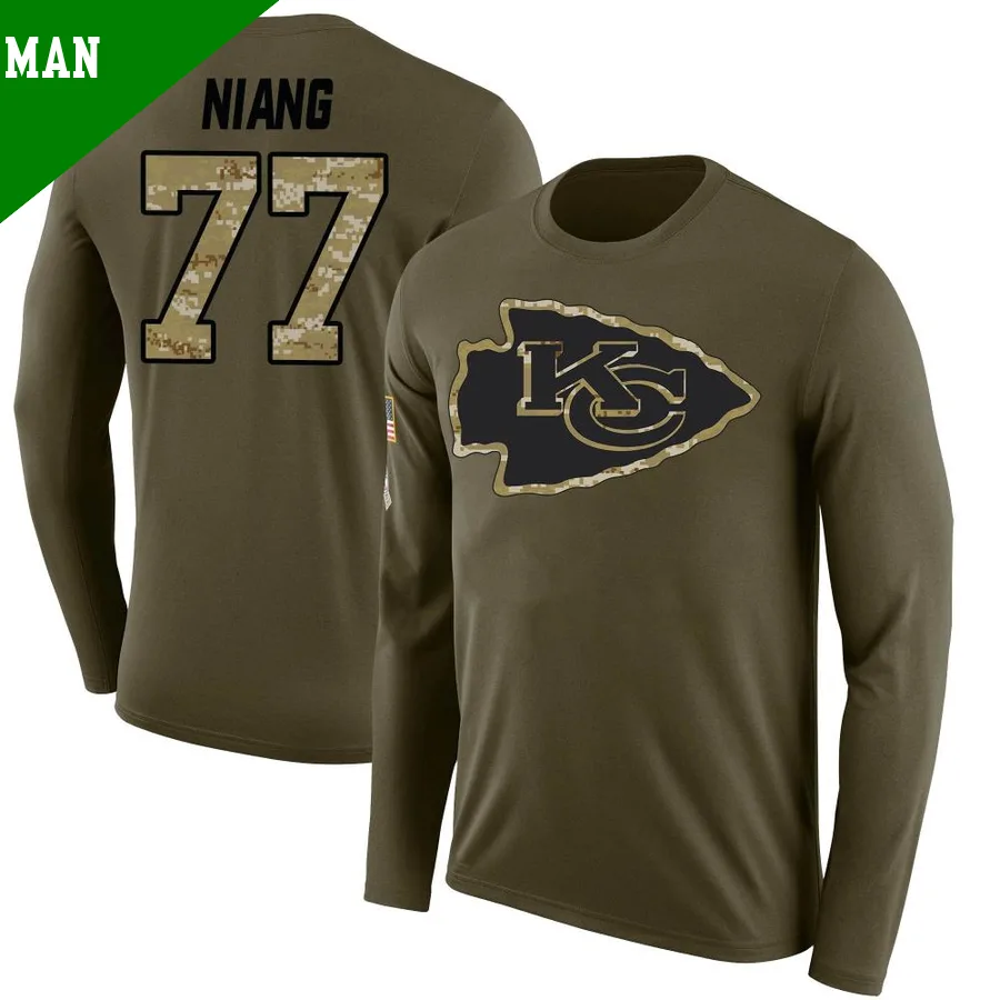 Men's ＃77 Lucas Niang Kansas City Chiefs Olive Legend Salute to Service Sideline Long Sleeve T-Shirt