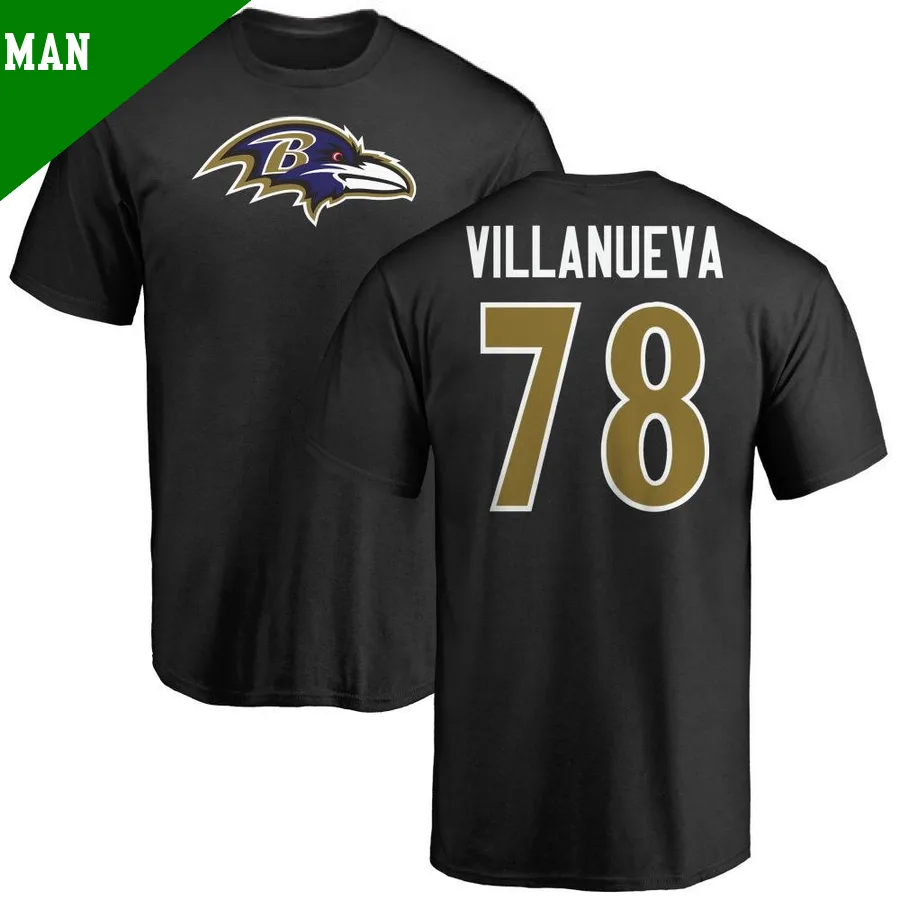 Men's ＃78 Alejandro Villanueva Baltimore Ravens Black Name & Number Logo T-Shirt