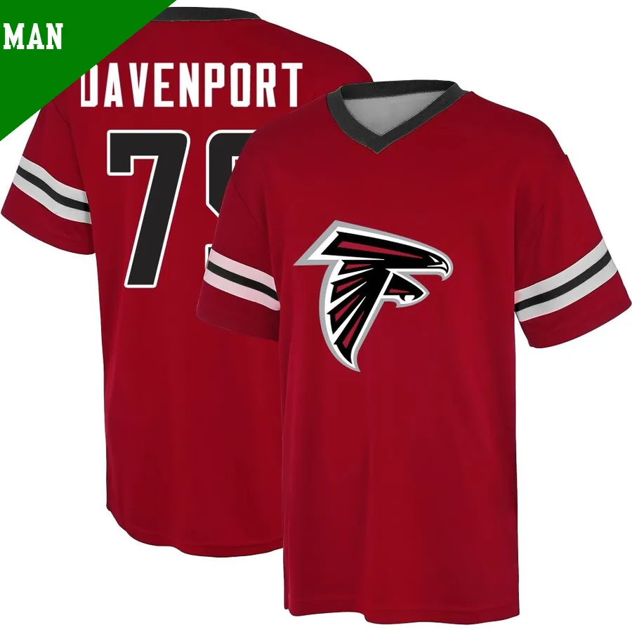 Men's ＃79 Julien Davenport Atlanta Falcons Red Game Name & Number Day V-Neck T-Shirt