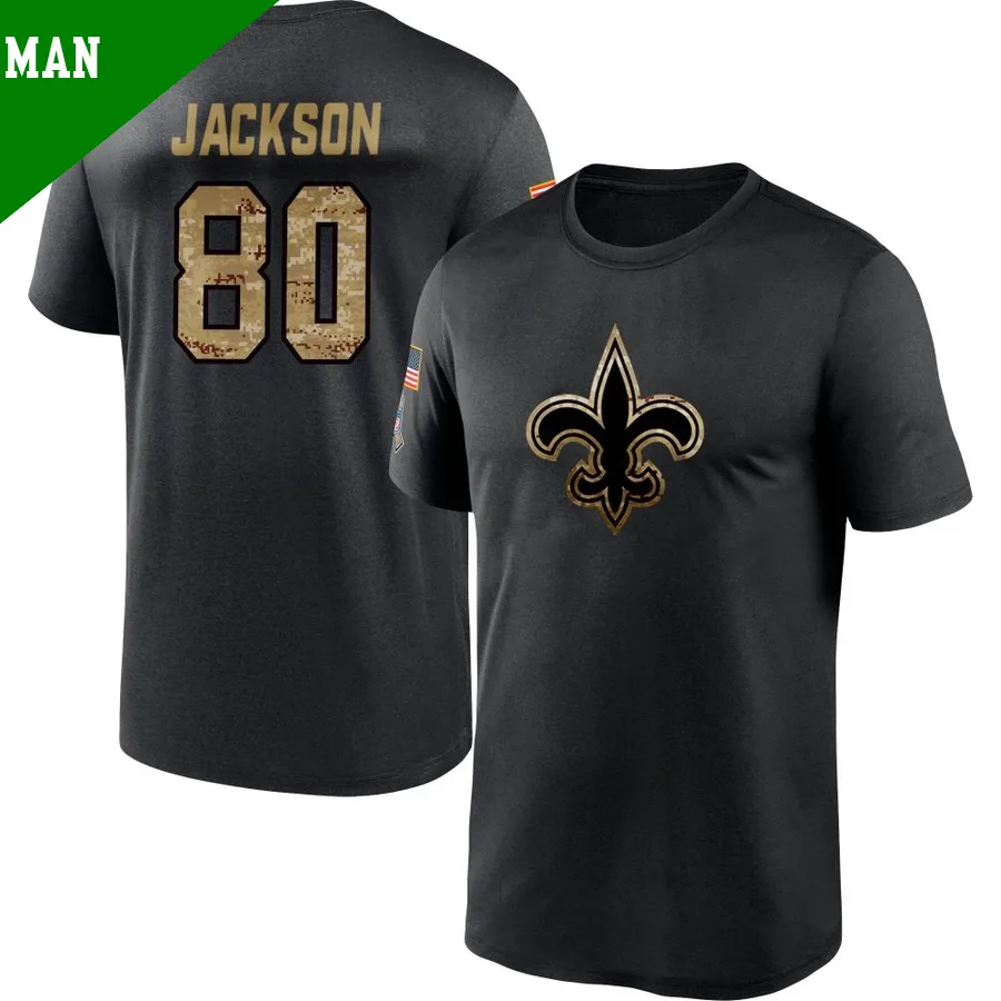 Men's ＃80 Jermaine Jackson New Orleans Saints Black 2020 Salute To Service Performance T-Shirt
