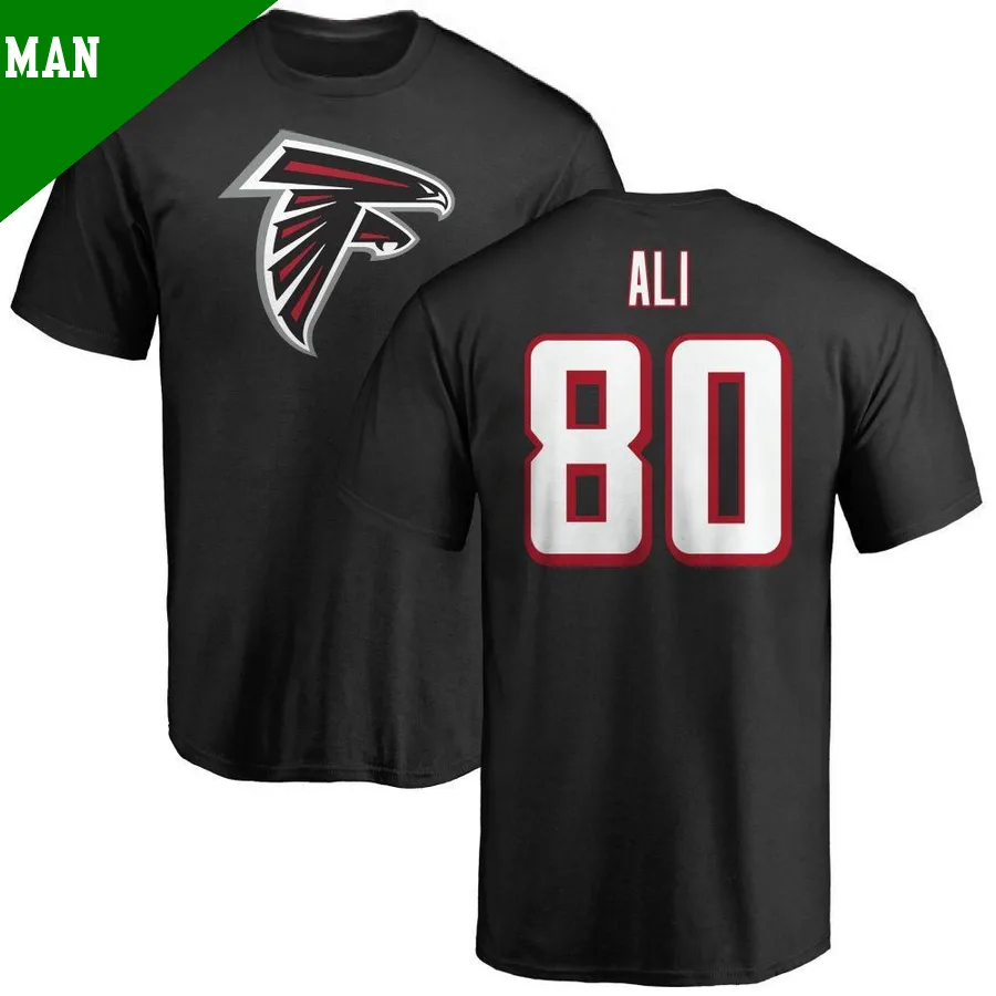 Men's ＃80 Josh Ali Atlanta Falcons Black Name & Number Logo T-Shirt