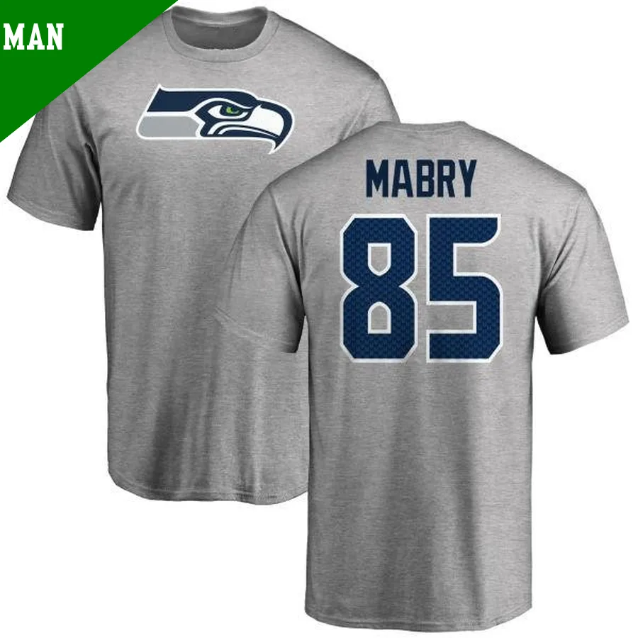Men's ＃85 Tyler Mabry Seattle Seahawks Name & Number Logo T-Shirt Ash