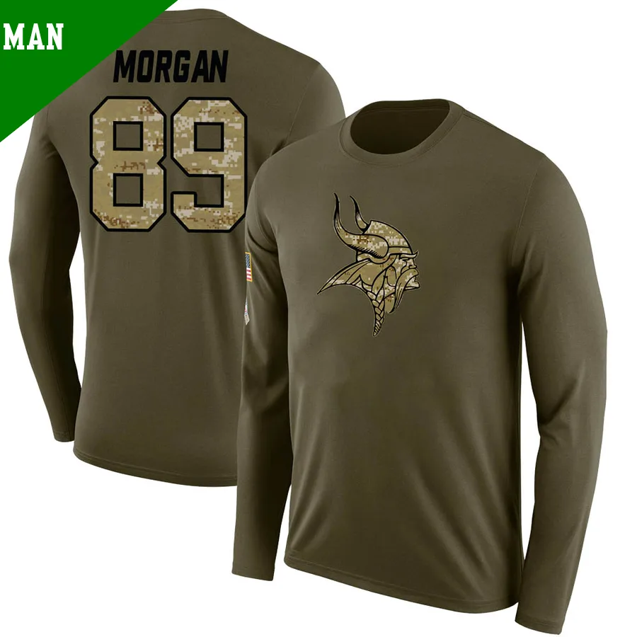 Men's ＃89 David Morgan Minnesota Vikings Olive Legend Salute to Service Sideline Long Sleeve T-Shirt