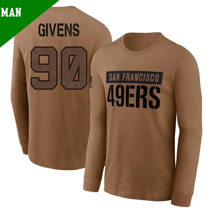 Men's ＃90 Kevin Givens San Francisco 49ers Brown 2023 Salute To Service Long Sleeve T-Shirt