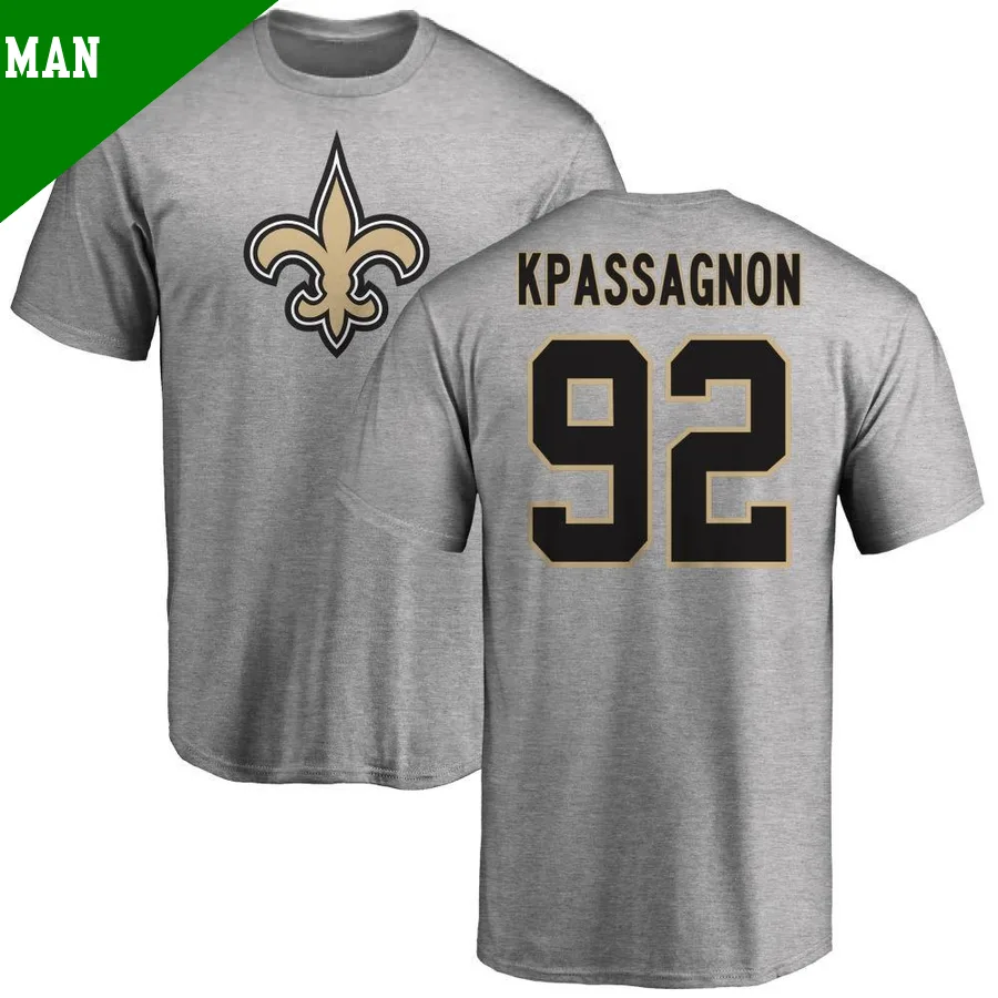 Men's ＃92 Tanoh Kpassagnon New Orleans Saints Name & Number Logo T-Shirt Ash