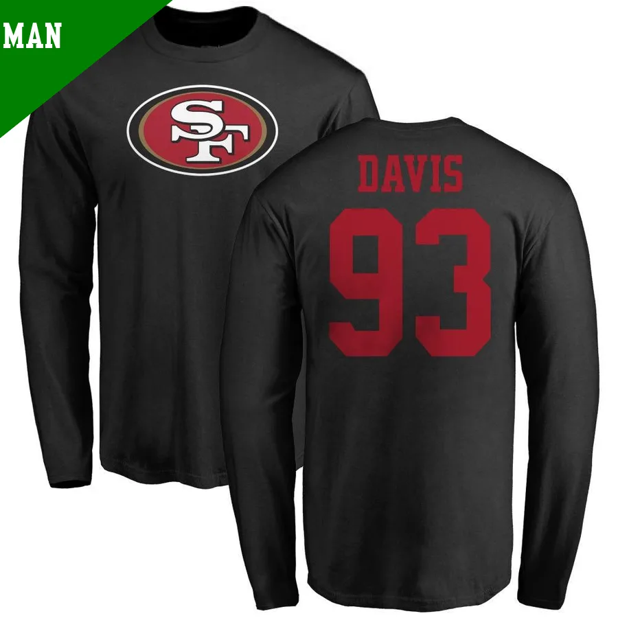 Men's ＃93 Kalia Davis San Francisco 49ers Black Name & Number Logo Long Sleeve T-Shirt