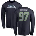 Men's ＃97 Johnathan Hankins Seattle Seahawks Navy Name & Number Logo Long Sleeve T-Shirt