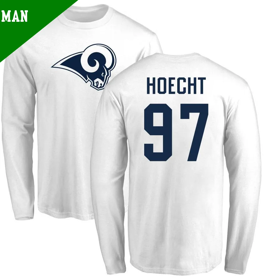 Men's ＃97 Michael Hoecht Los Angeles Rams White Name & Number Logo Long Sleeve T-Shirt