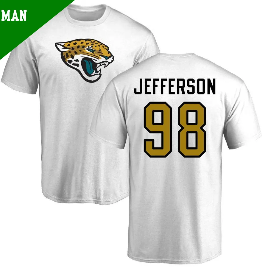 Men's ＃98 Jordan Jefferson Jacksonville Jaguars White Name & Number Logo T-Shirt