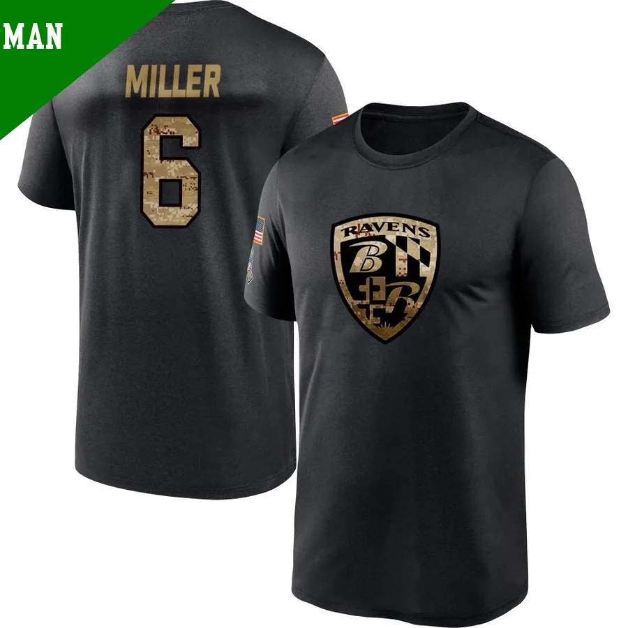Men's Anthony Miller Baltimore Ravens Black ＃6 2020 Salute To Service Performance T-Shirt