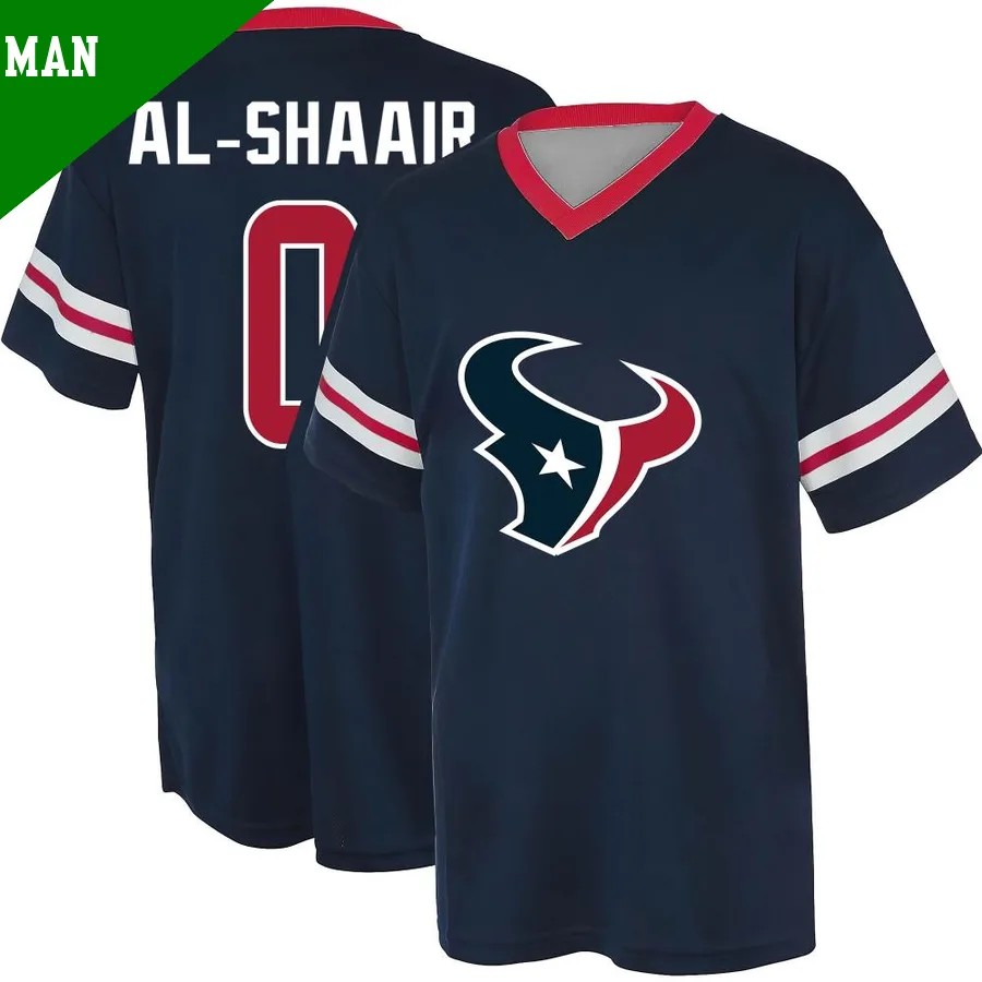 Men's Azeez Al-Shaair Houston Texans Navy Game ＃0 Name & Number Day V-Neck T-Shirt