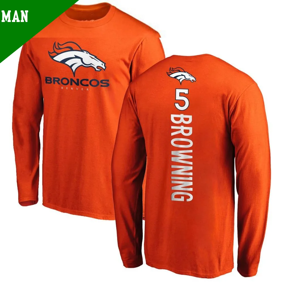 Men's Baron Browning Denver Broncos Orange ＃5 Backer Long Sleeve T-Shirt