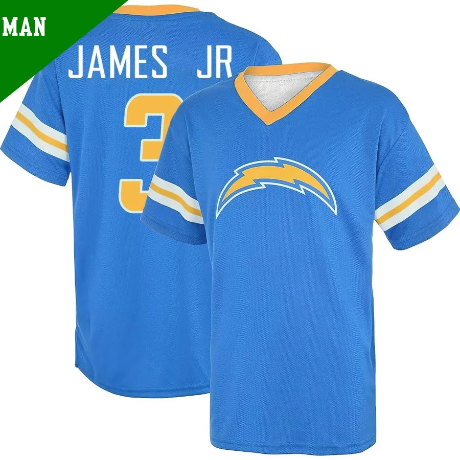 Men's Derwin James Jr. Los Angeles Chargers Royal Game ＃3 Name & Number Day V-Neck T-Shirt
