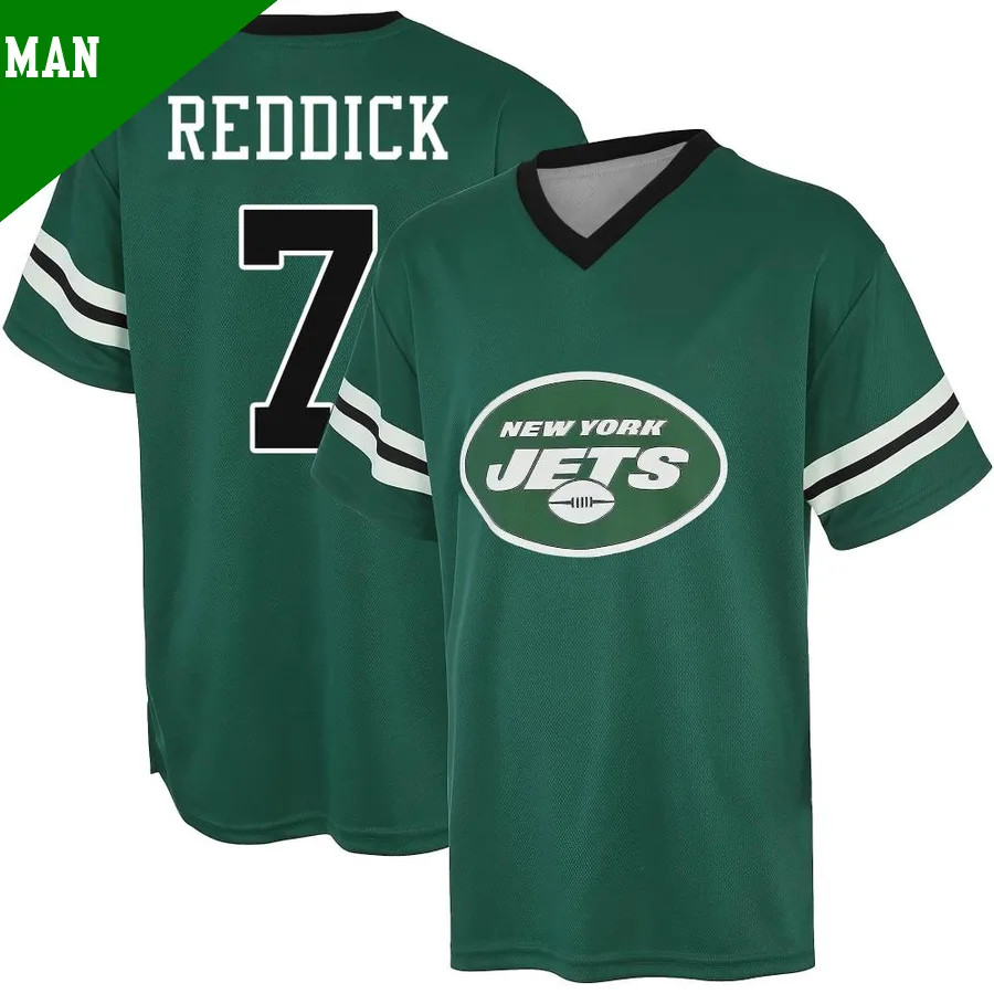 Men's Haason Reddick New York Jets Green Game ＃7 Name & Number Day V-Neck T-Shirt