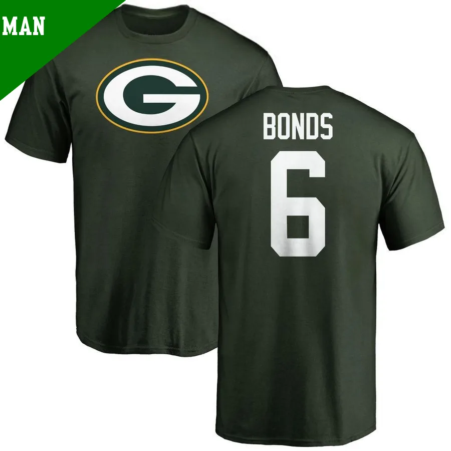 Men's Jadakis Bonds Green Bay Packers Green Name & Number Logo ＃6 T-Shirt