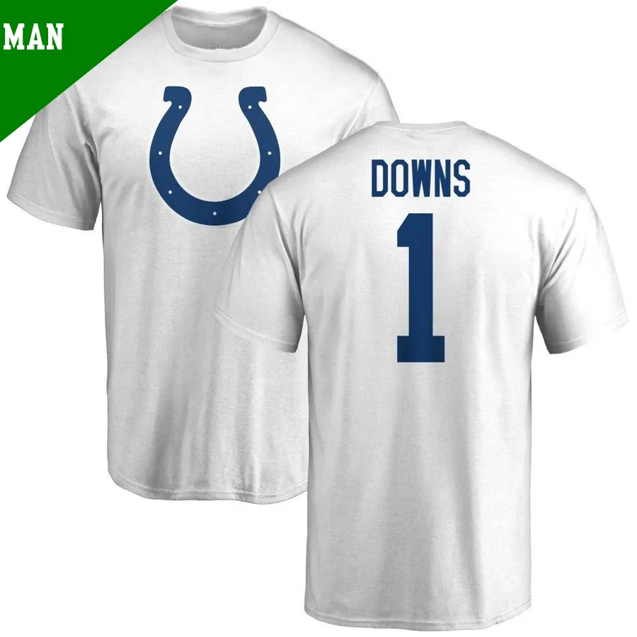 Men's Josh Downs Indianapolis Colts White ＃1 Name & Number Logo T-Shirt