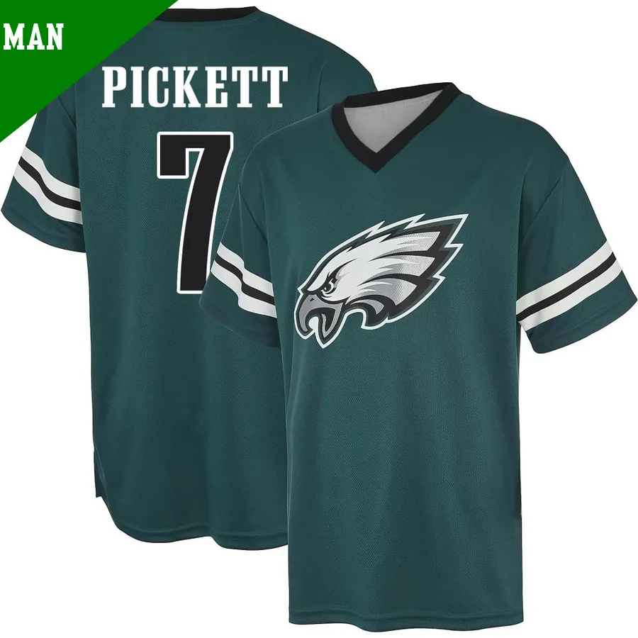 Men's Kenny Pickett Philadelphia Eagles Green Game ＃7 Midnight Name & Number Day V-Neck T-Shirt
