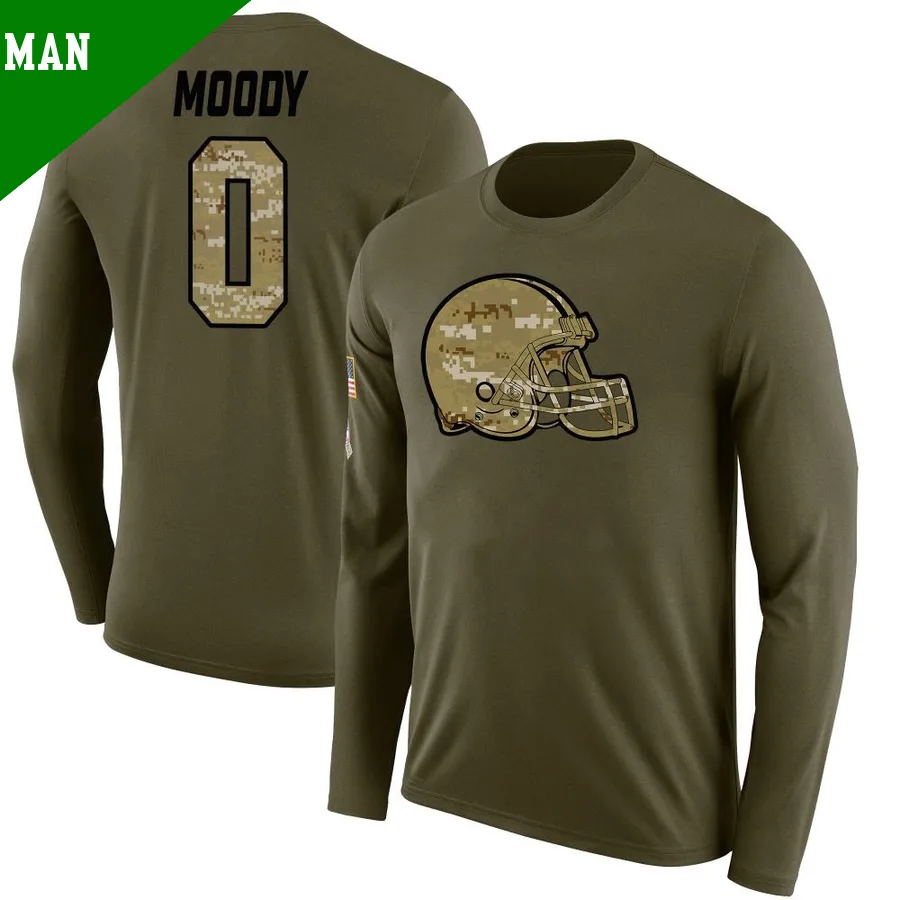 Men's Marvin Moody Cleveland Browns Olive Legend ＃0 Salute to Service Sideline Long Sleeve T-Shirt