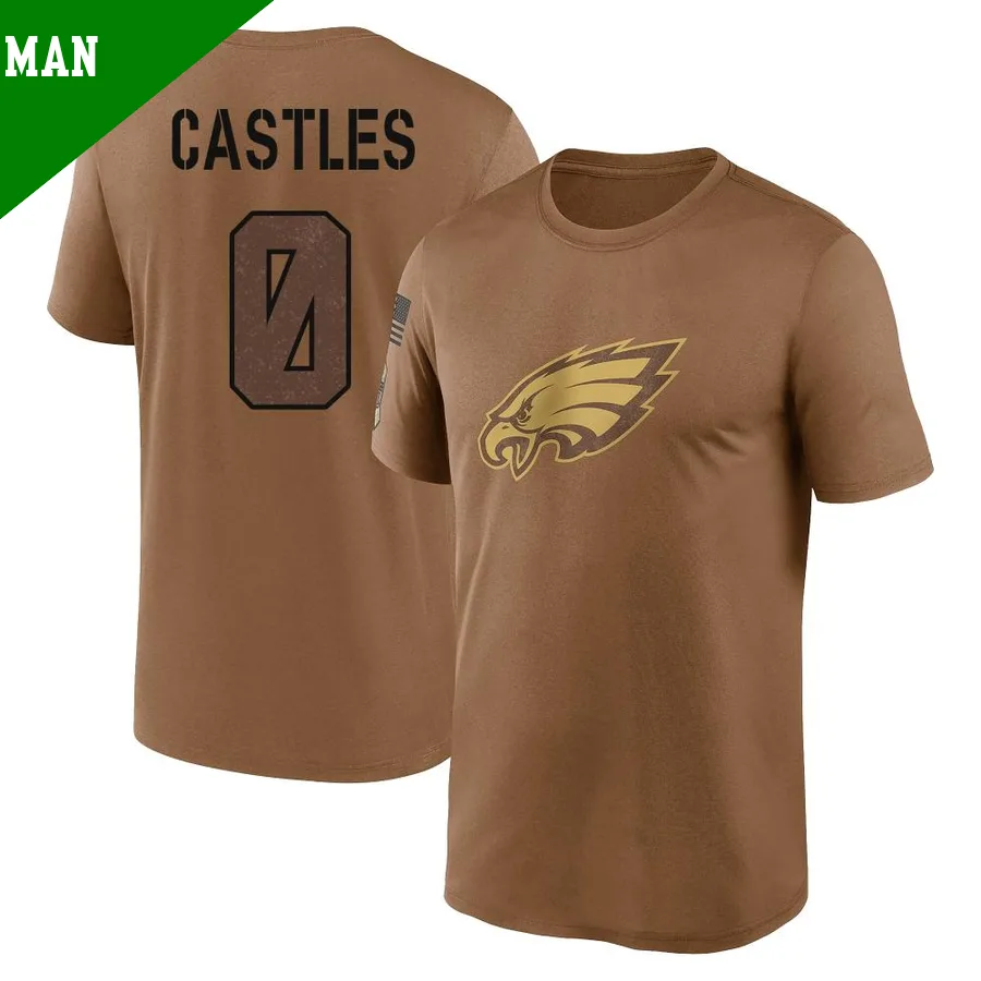 Men's McCallan Castles Philadelphia Eagles Brown Legend ＃0 2023 Salute To Service Performance T-Shirt
