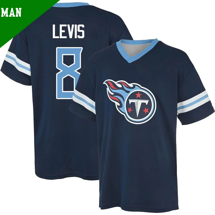 Men's Will Levis Tennessee Titans Navy Game ＃8 Name & Number Day V-Neck T-Shirt