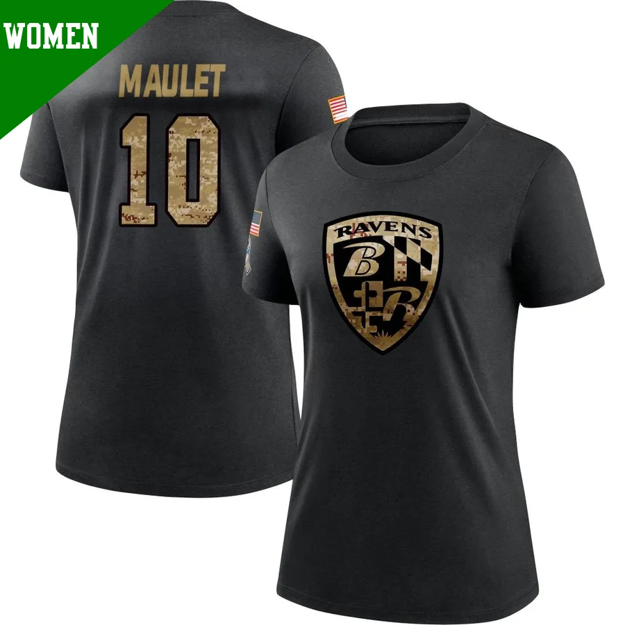 Women's ＃10 Arthur Maulet Baltimore Ravens Black 2020 Salute To Service Performance T-Shirt