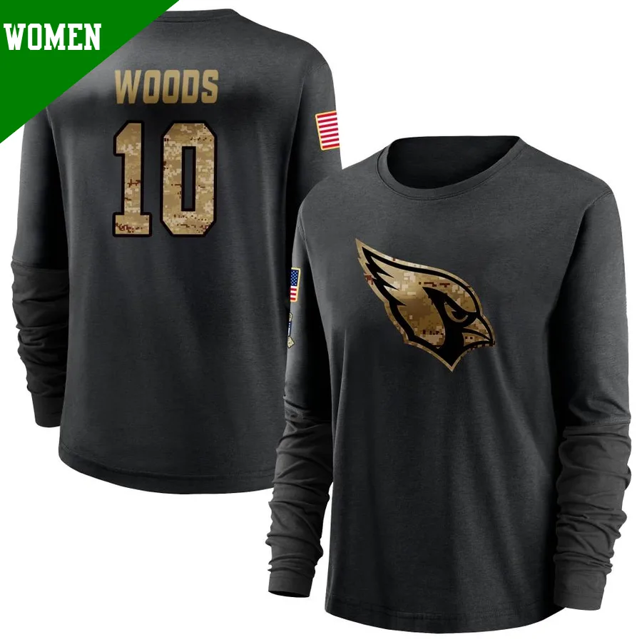 Women's ＃10 Josh Woods Arizona Cardinals Black 2020 Salute To Service Sideline Performance Long Sleeve T-Shirt