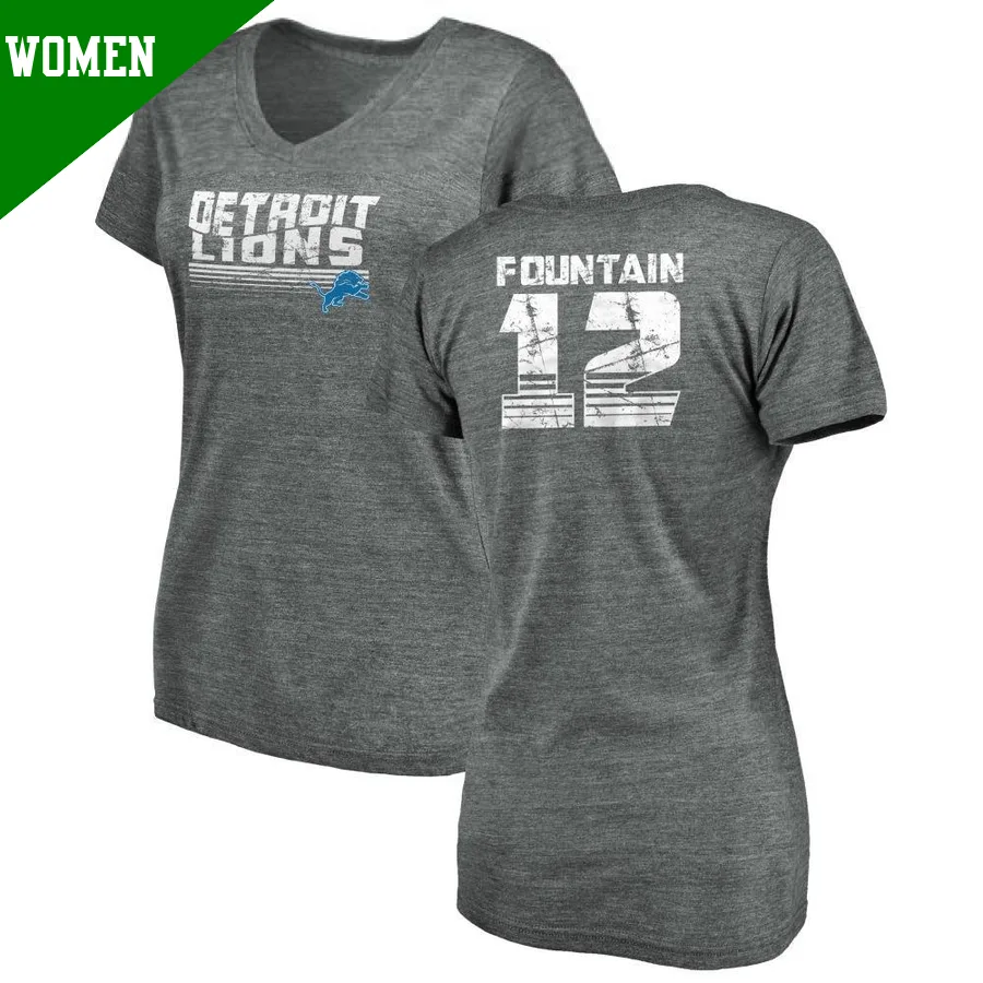 Women's ＃12 Daurice Fountain Detroit Lions Red Retro V-Neck T-Shirt Heathered Gray