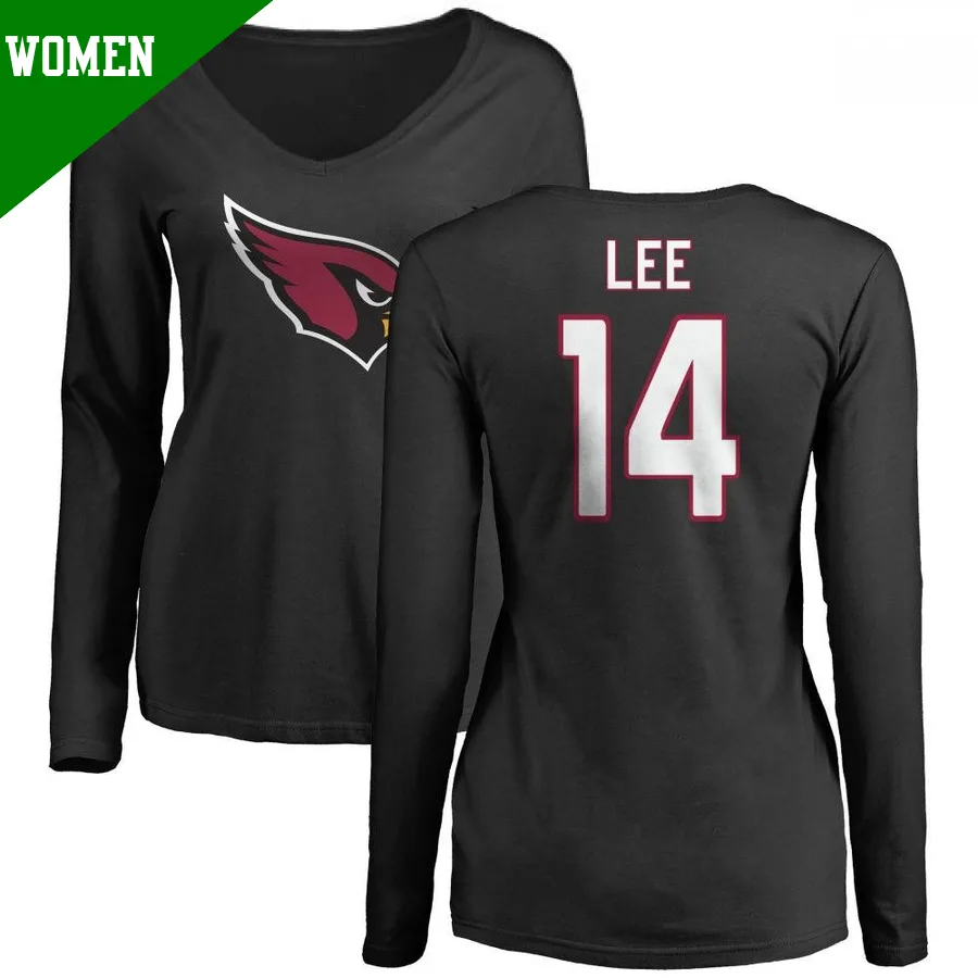 Women's ＃14 Andy Lee Arizona Cardinals Black Name & Number Logo Slim Fit Long Sleeve T-Shirt