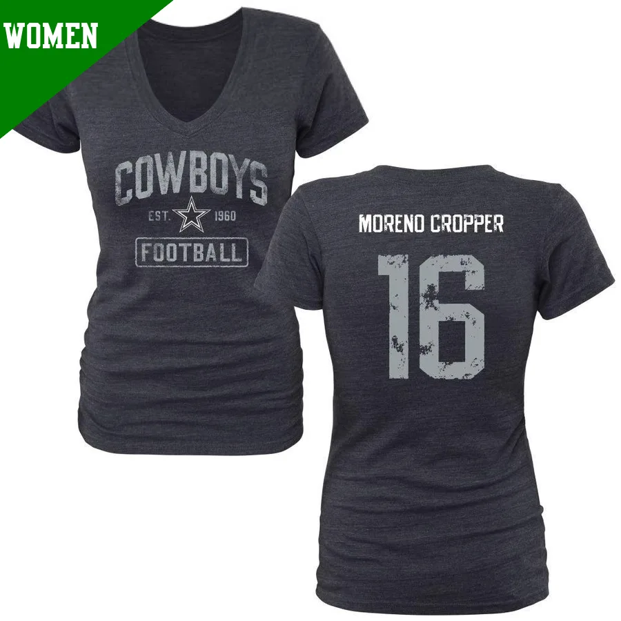 Women's ＃16 Jalen Moreno-Cropper Dallas Cowboys Navy Name & Number T-Shirt