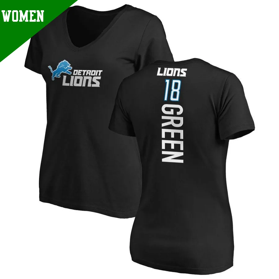 Women's ＃18 Antoine Green Detroit Lions Black Backer Slim Fit T-Shirt
