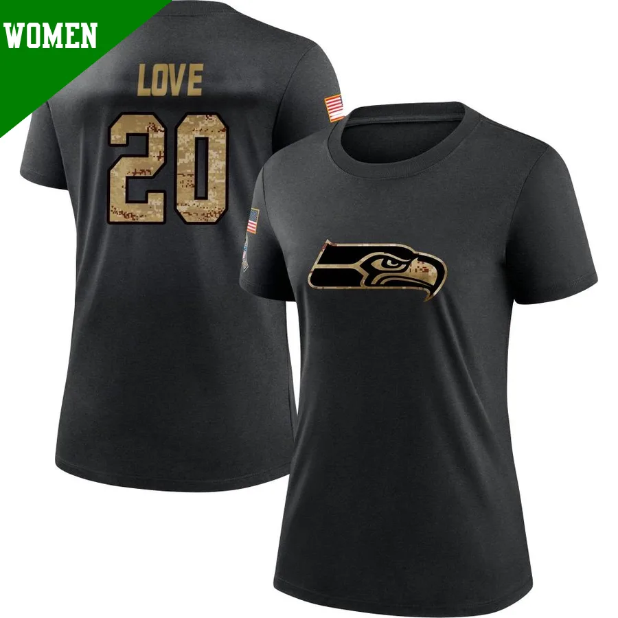 Women's ＃20 Julian Love Seattle Seahawks Black 2020 Salute To Service Performance T-Shirt