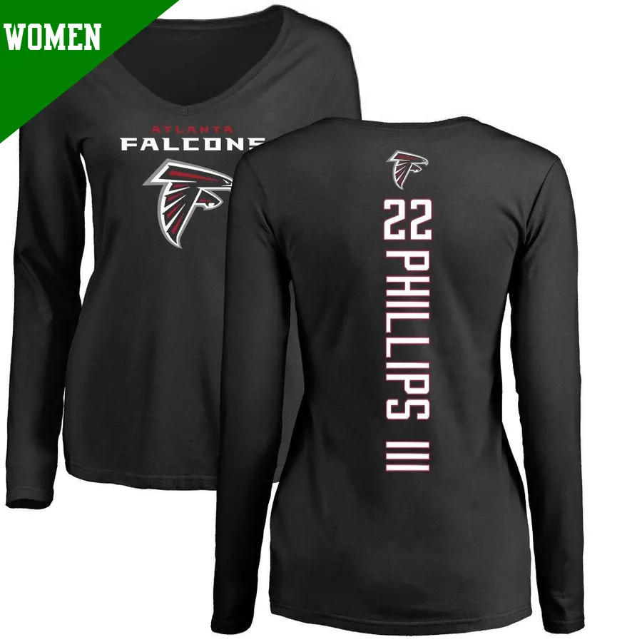 Women's ＃22 Clark Phillips III Atlanta Falcons Black Backer Slim Fit Long Sleeve T-Shirt