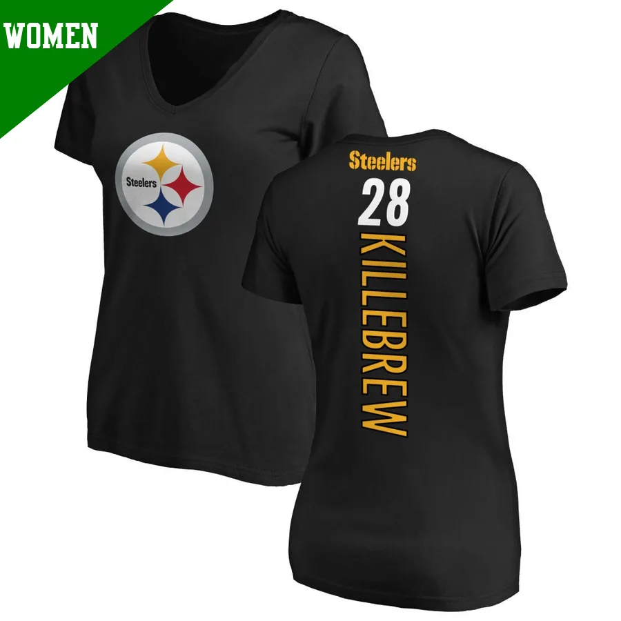 Women's ＃28 Miles Killebrew Pittsburgh Steelers Black Backer Slim Fit T-Shirt