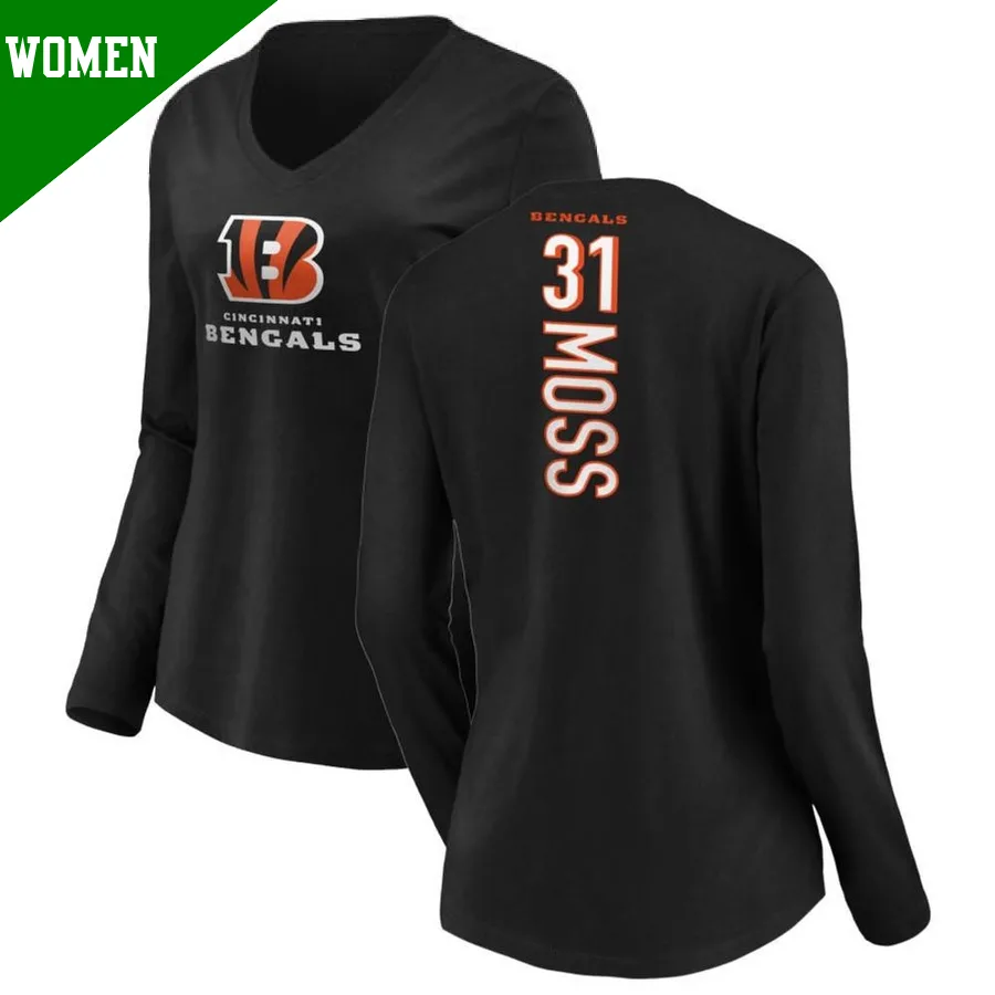Women's ＃31 Zack Moss Cincinnati Bengals Black Backer Slim Fit Long Sleeve T-Shirt