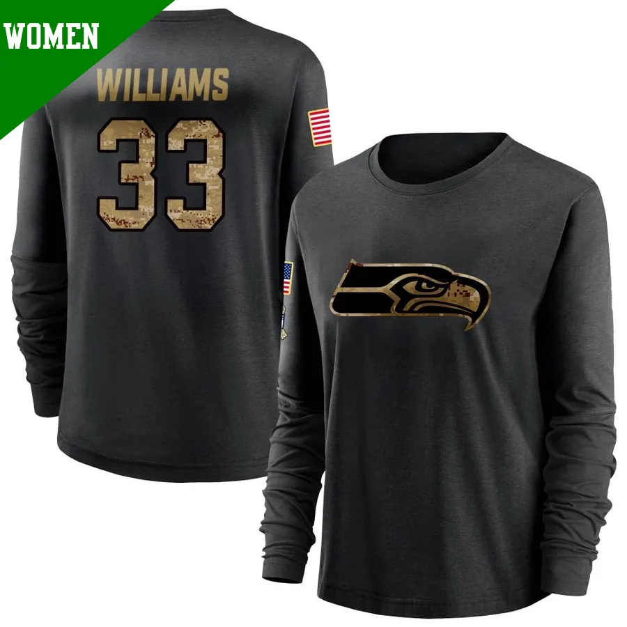 Women's ＃33 Dee Williams Seattle Seahawks Black 2020 Salute To Service Sideline Performance Long Sleeve T-Shirt