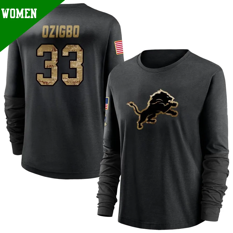 Women's ＃33 Devine Ozigbo Detroit Lions Black 2020 Salute To Service Sideline Performance Long Sleeve T-Shirt