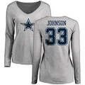 Women's ＃33 Emany Johnson Dallas Cowboys Name & Number Logo Long Sleeve T-Shirt Ash