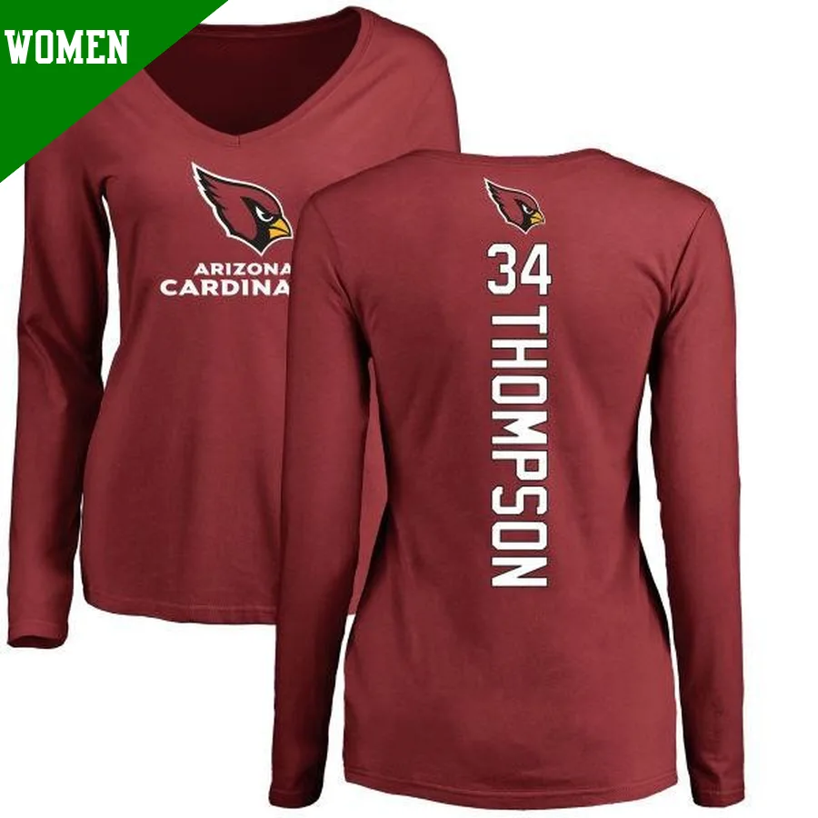 Women's ＃34 Jalen Thompson Arizona Cardinals Backer Slim Fit Long Sleeve T-Shirt Maroon