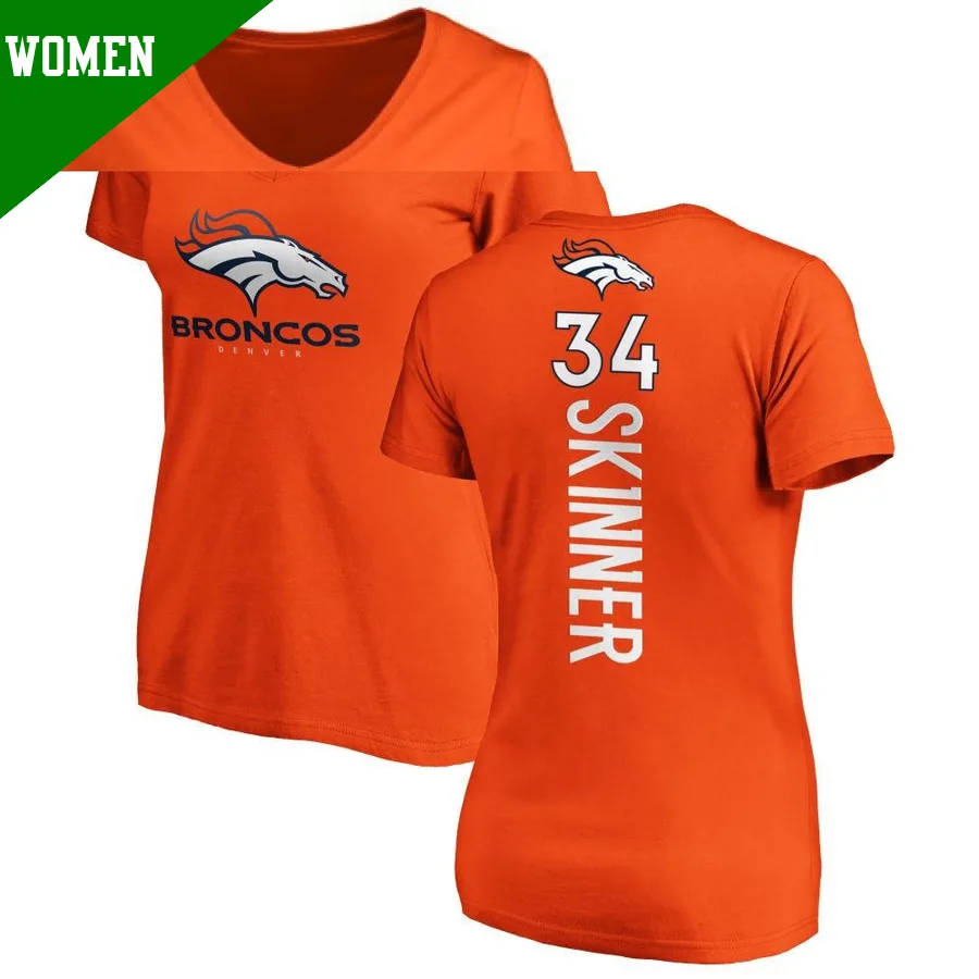 Women's ＃34 JL Skinner Denver Broncos Orange Backer Slim Fit T-Shirt