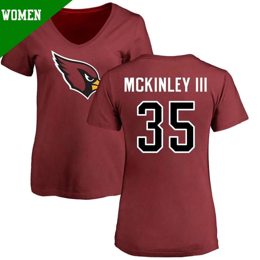 Women's ＃35 Verone McKinley III Arizona Cardinals Name & Number Logo Slim Fit T-Shirt Maroon