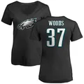 Women's ＃37 JT Woods Philadelphia Eagles Black Name & Number Logo Slim Fit T-Shirt