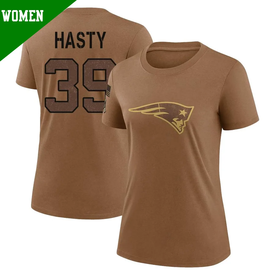 Women's ＃39 JaMycal Hasty New England Patriots Brown Legend 2023 Salute To Service Performance T-Shirt