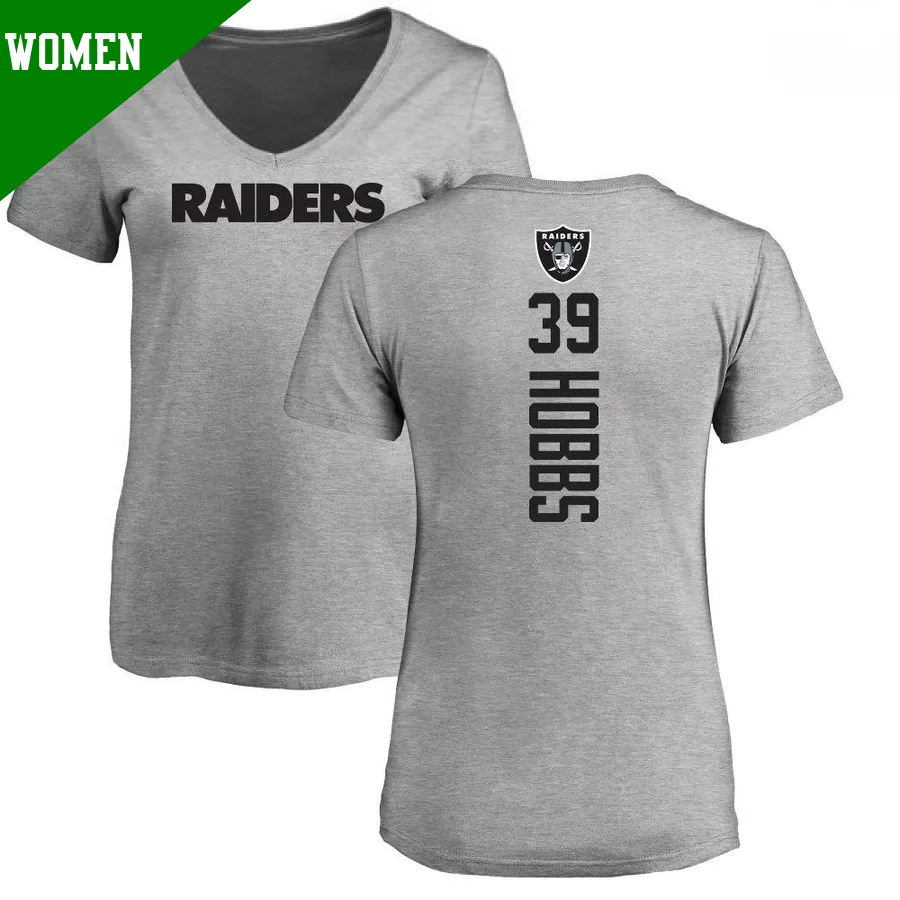 Women's ＃39 Nate Hobbs Las Vegas Raiders Backer V-Neck T-Shirt Ash