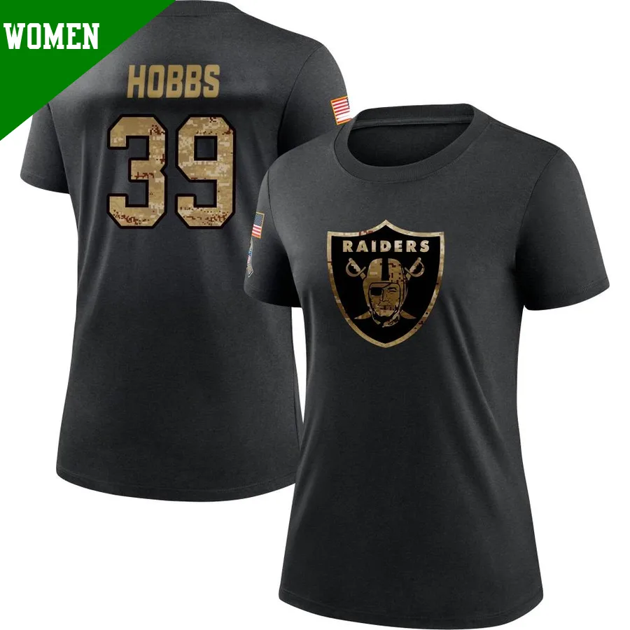 Women's ＃39 Nate Hobbs Las Vegas Raiders Black 2020 Salute To Service Performance T-Shirt