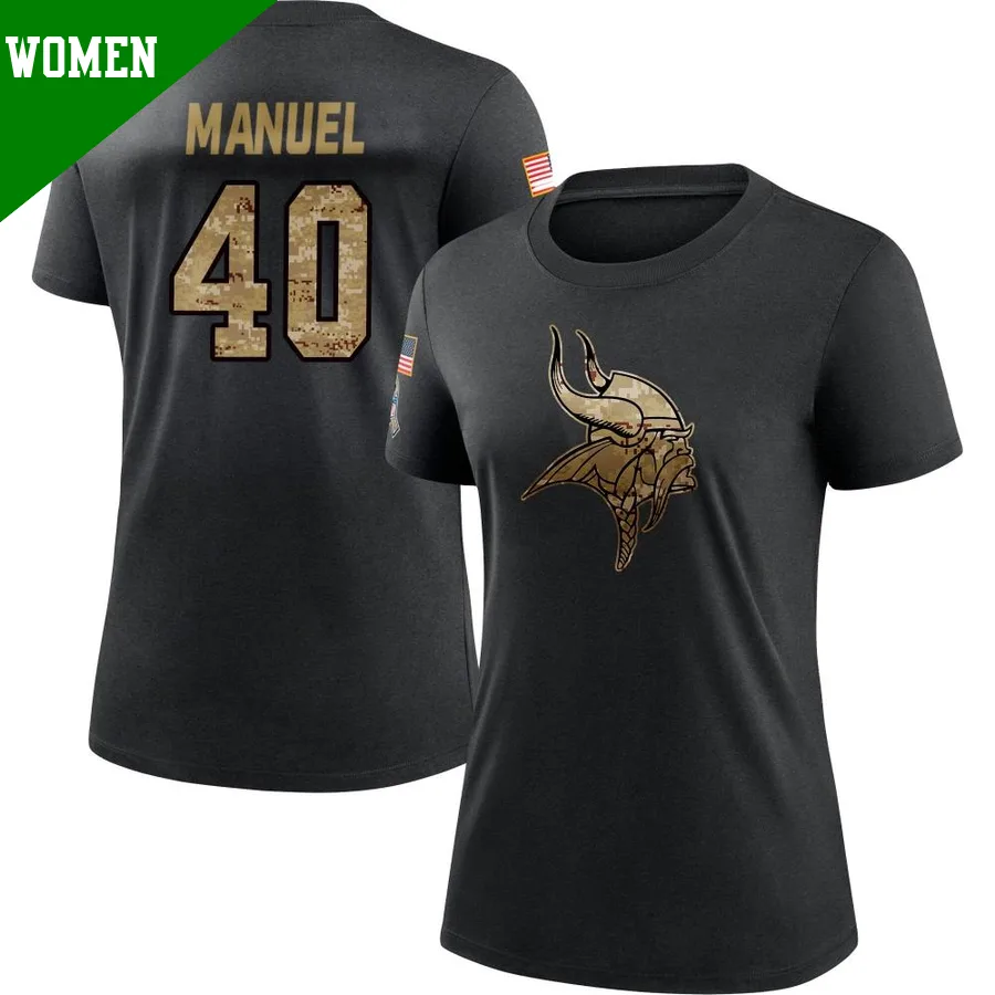 Women's ＃40 Donovan Manuel Minnesota Vikings Black 2020 Salute To Service Performance T-Shirt