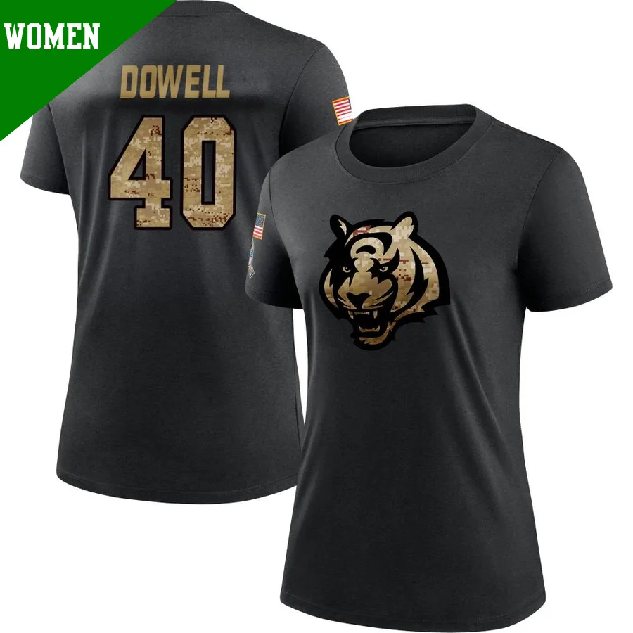 Women's ＃40 Michael Dowell Cincinnati Bengals Black 2020 Salute To Service Performance T-Shirt